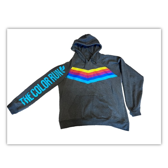 THE COLOR RUN MEN'S GRAY RAINBOW ACCENTS LONG SLEEVE HOODED SWEATSHIRT XL‎ - Picture 3 of 4